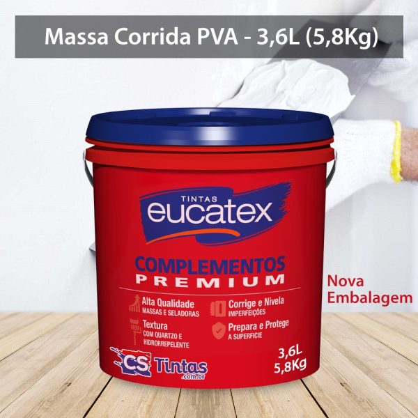 massa corrida pva eucatex 3,6L 5,8kg nova embalagem cs tintas o melhor preço